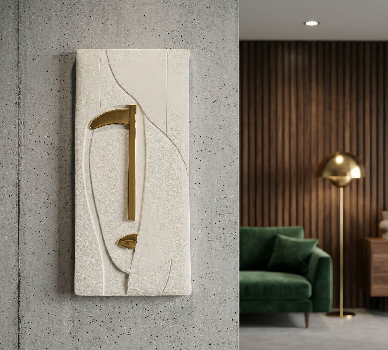 Decoratiune de perete, Mauro Ferretti, Nairobi, 23.5x6.5x49.5 cm, ceramica, alb/auriu - imagine 7